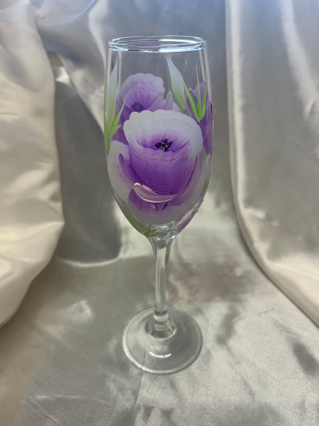Champagne Flute Hand Painted With Roses and Foliage - Etsy UK