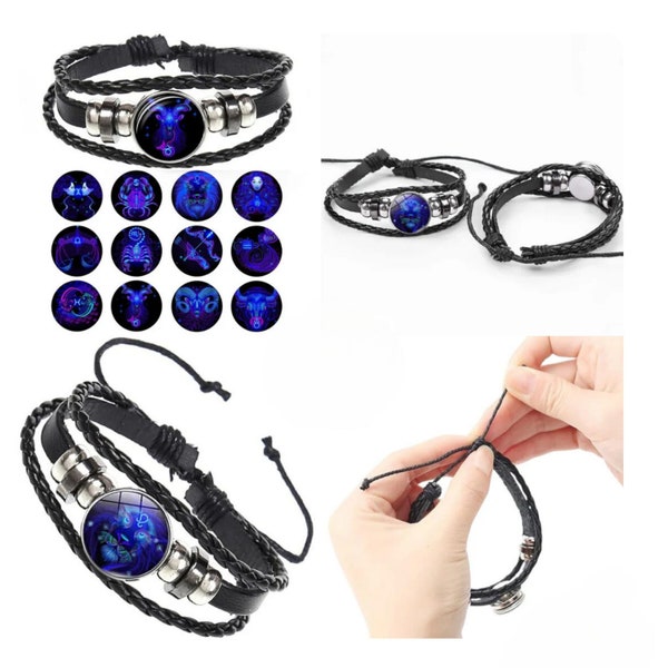 12 Constellation Zodiac Sign Charm Luminous Bracelets Men Women Vintage Multilayer Wrap Leather Bracelet & Bangle Birthday Gift
