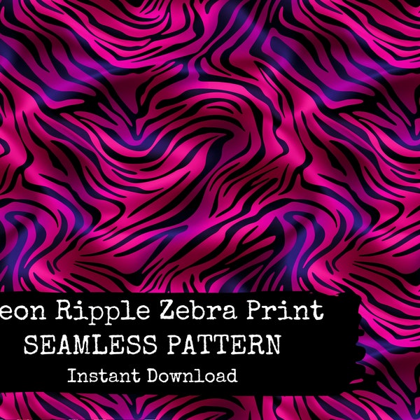 Neon Ripple Seamless Pattern File -  Hot Pink Zebra Print Digital Paper for Instant Download - Commercial Use Permitted - Sublimation, PoD