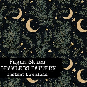 Celestial Skies Witchy Wallpaper - maan en sterren naadloos patroonbestand - direct downloaden - commercieel gebruik toegestaan