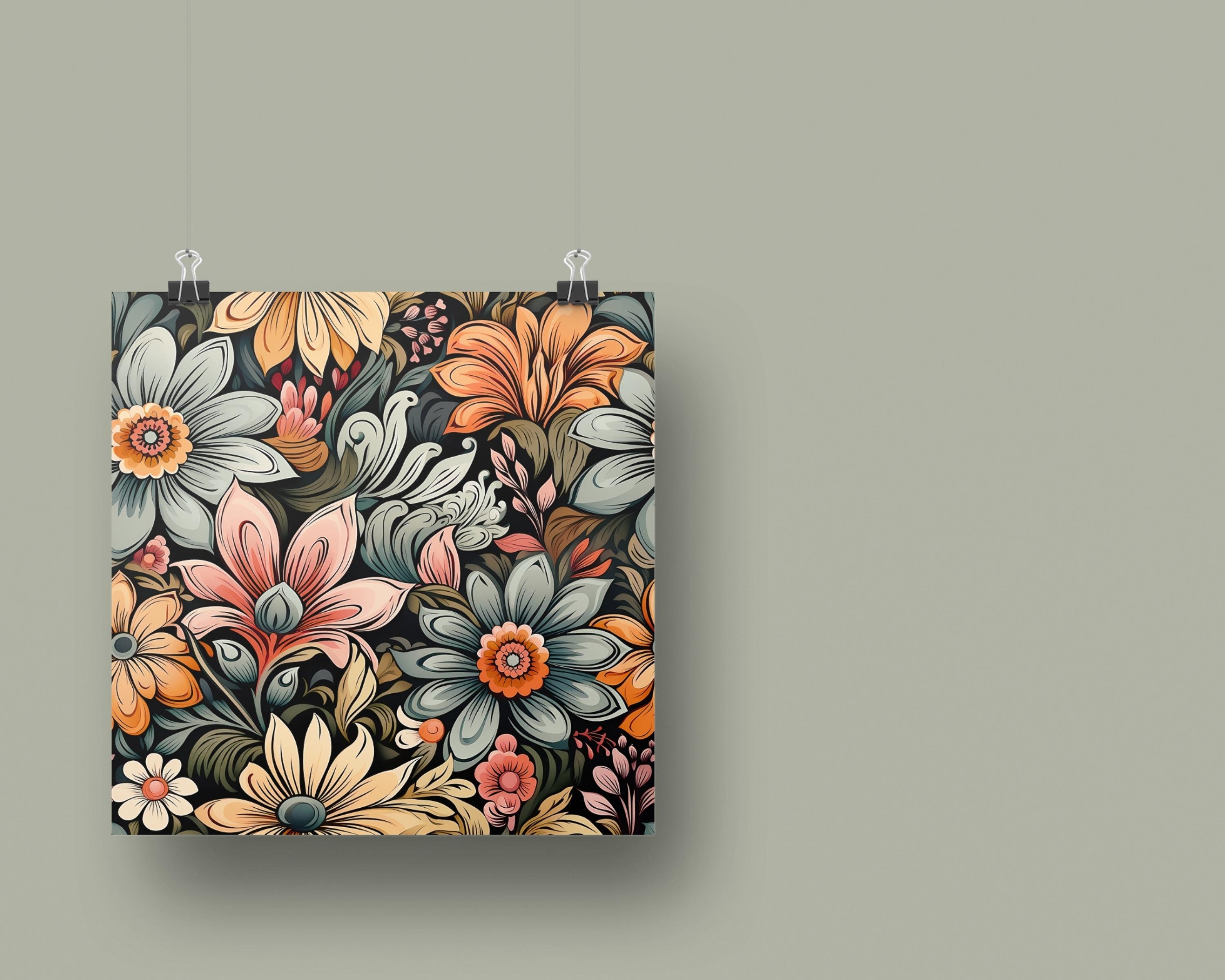 Dark Floral Seamless Digital Paper- Watercolor Flowers Seamless Pattern ...