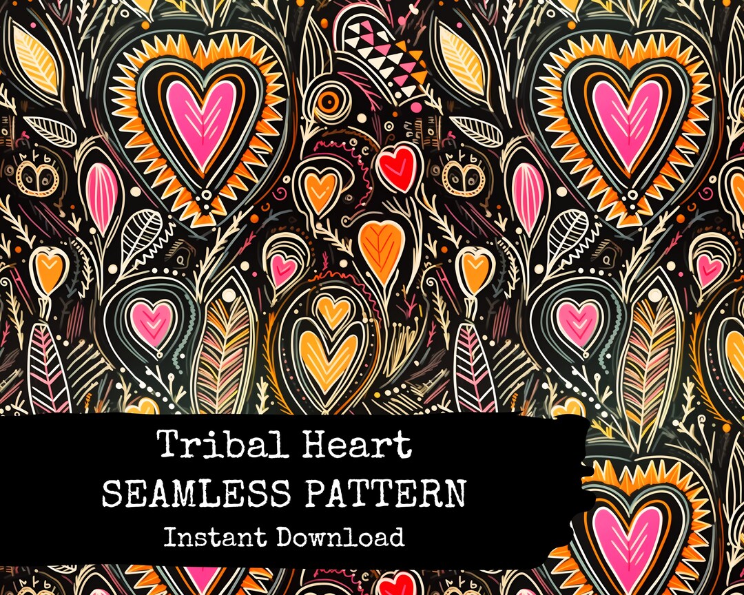 Tribal Boho Hearts Seamless Pattern - Valentine Digital Paper File ...