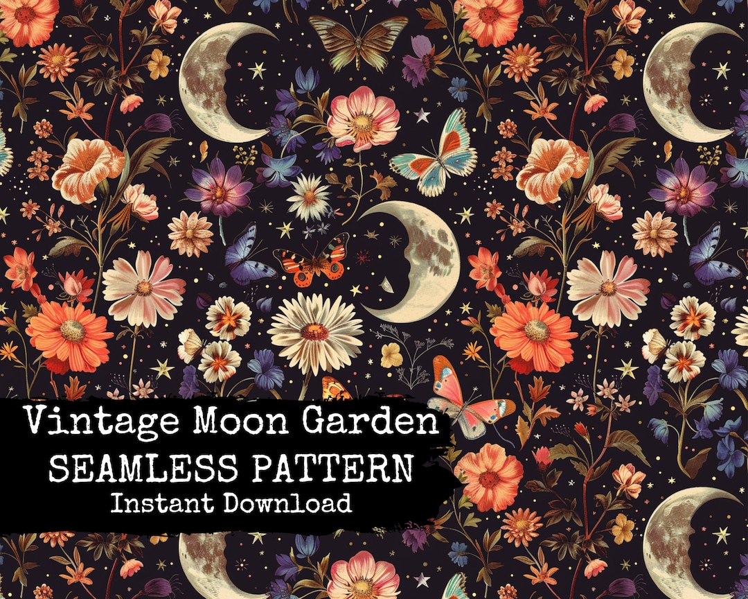 Vintage Witch Seamless Pattern File - Moon Florals Night Garden Digital ...