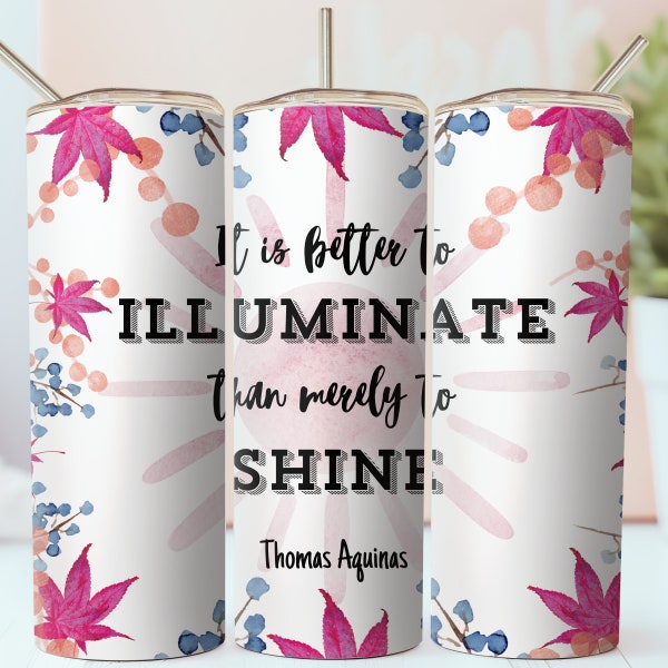 Catholic Christian Digital Tumbler Wrap - Thomas Aquinas PNG Sublimation for 20 oz Skinny Tumbler -  Pretty Watercolor Floral Download