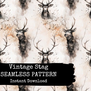 Vintage Stag Head Seamless Pattern File - Retro Deer Digital Paper - Lodge Decor PNG - Instant Download - Commercial Use Permitted