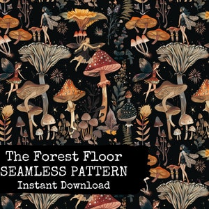 Dark Fairytale Forest Seamless Pattern - Fairycore Digitales Oberflächendesign - Sofort Download