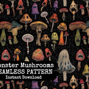 File digitale senza giunture dei funghi mostruosi - Modello senza giunture dei mostri di Halloween - Download istantaneo - Uso commerciale consentito