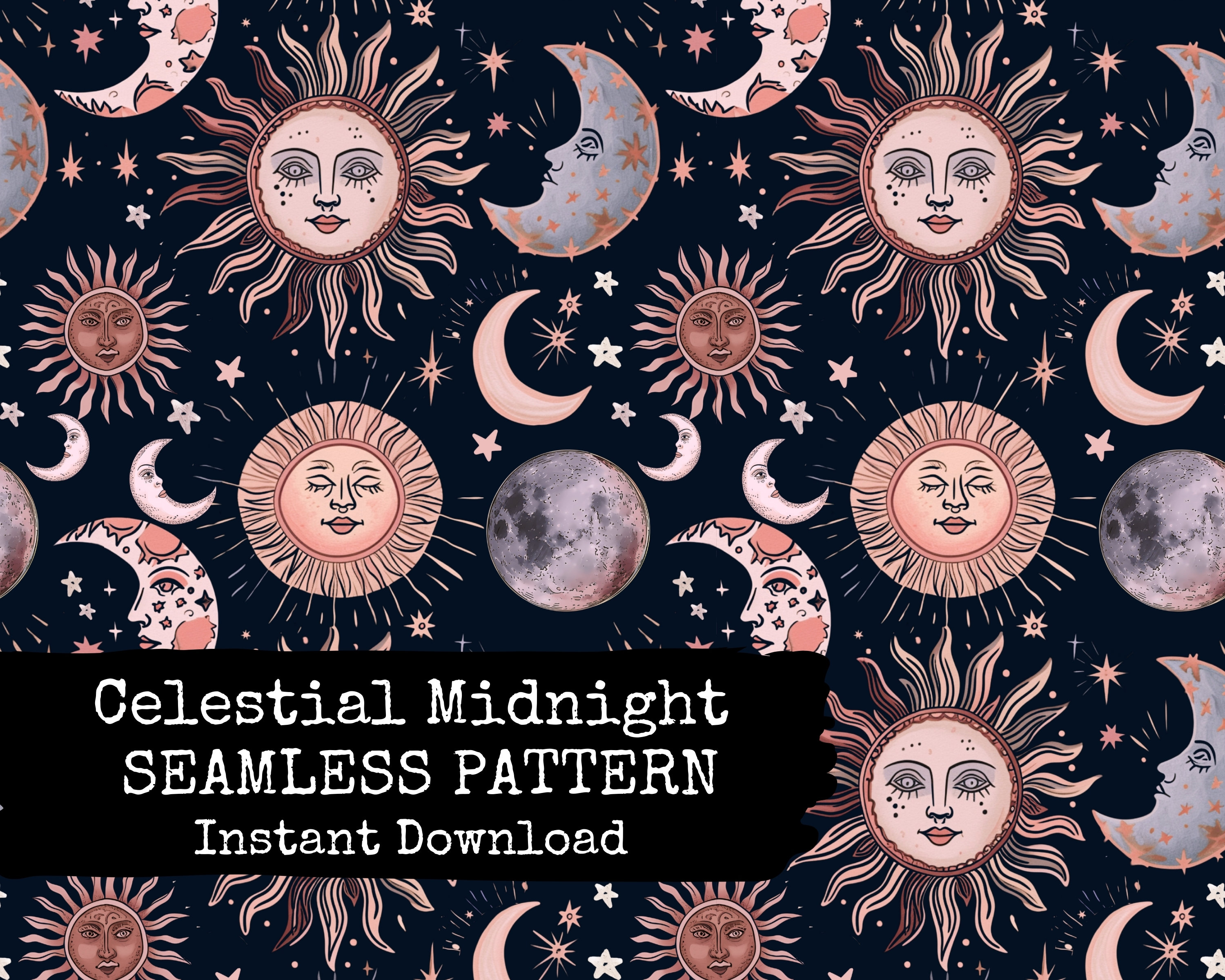 Celestial Seamless Pattern File - Vintage Sun, Moon and Stars Digital  Repeating Pattern Paper for Instant Download - - Etsy, image size:3000x2400