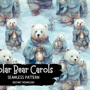 Polar Bear Digital Paper - Christmas Winter Scene Seamless Pattern File - Instant Download - Commercial Use Permitted