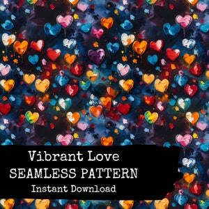 Oil Painted Hearts Seamless Pattern File - Rainbow Valentine Digital Paper - Instant Download - Commercial Use Permitted