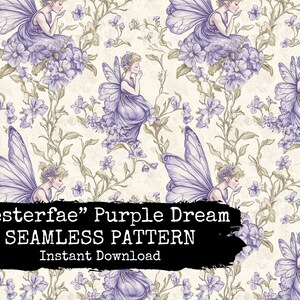 Vintage Fairies Digital Seamless File for Girls - Retro Flower Fairy Repeating Pattern and Fabric Print Design for Instant Download