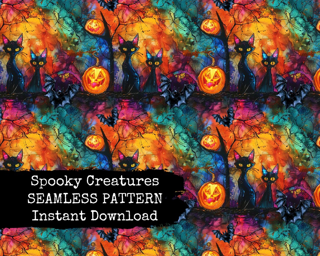 Cute and Spooky Halloween Seamless File - Black Cats Bats and Jack O ...