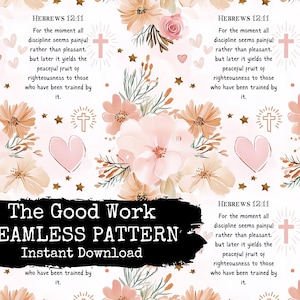 Boho Christian Faith Seamless Pattern File for Instant Download - Religious Pastel Digital Floral Repeating Pattern Paper - Comm Use Allowed