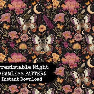 Moon Witch Seamless Pattern File - Dark Floral Night Garden Digital Seamless Design - Instant Download - Commercial Use Permitted