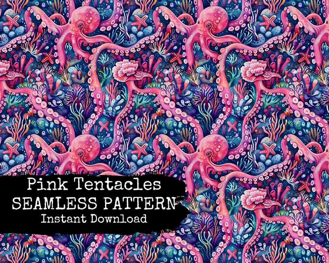 Pink Octopus Seamless File - Kids Sea Themed Digital Repeating Pattern ...