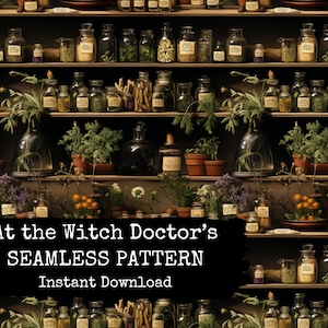 Hedge Witch Herbal Digital Paper - Witchy Seamless Pattern File - Instant Download - Commercial Use Permitted - Sublimation/Print on Demand