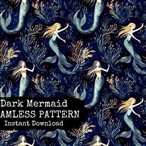 Zeemeermin naadloos patroonbestand - Dark Mermaid Fantasy digitaal herhalend patroonpapier voor directe download - commercieel gebruik toegestaan