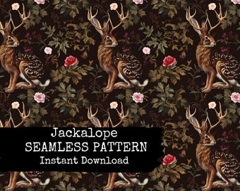 Cryptid Seamless Digital Pattern - Jackalope Repeat Pattern File - Instant Download Digital Wallpaper - Commercial Use Permitted