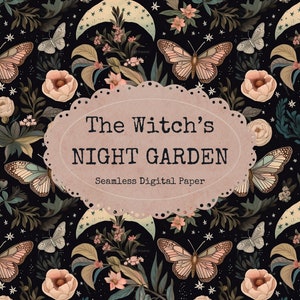 Witchy Night Garden - Magical Seamless Pattern, Surface Design - Instant Download Digital Paper - Commercial Use Permitted - Sublimation PoD