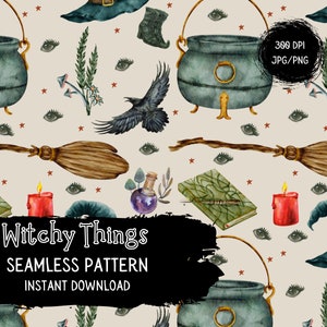 Witchy Seamless Pattern - Witch Elements - Instant Download