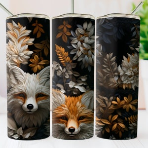 3d Fox Quilling Digital Tumbler Wrap - Fabulous Fox Dark Aesthetic PNG Sublimation - Instant Download