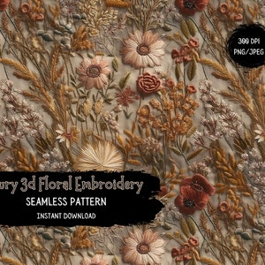 Luxury Thanksgiving Faux Embroidery Seamless Pattern File  - Fall Digital Repeating Pattern Paper - Instant Download - Commercial Use