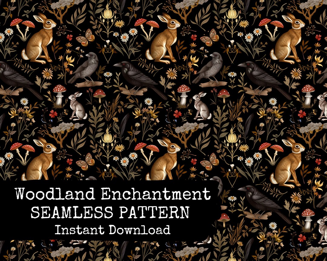 Dark Floral Woodland Digital Seamless Pattern - Dark Forest Surface ...