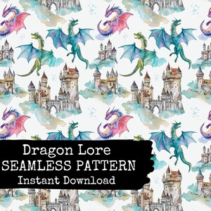 Mythical Dragons Digital Wallpaper & Surface Design - Kids Dragon Lore Seamless Pattern File for Instant Download - Commercial Use Permitted