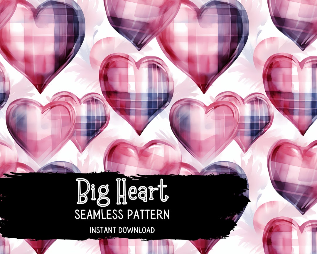 Valentine Hearts Digital Paper - Watercolor Plaid Hearts Seamless ...