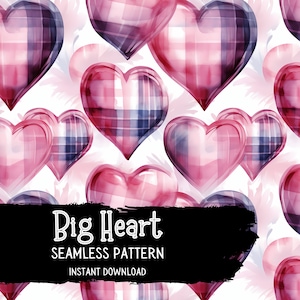 Valentine Hearts Digital Paper - Watercolor Plaid Hearts Seamless Pattern File - Instant Download - Commercial Use Permitted