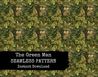 Witchy Pagan Seamless Pattern - The Green Man/Oak King - Instant Download - Commercial Use Permitted