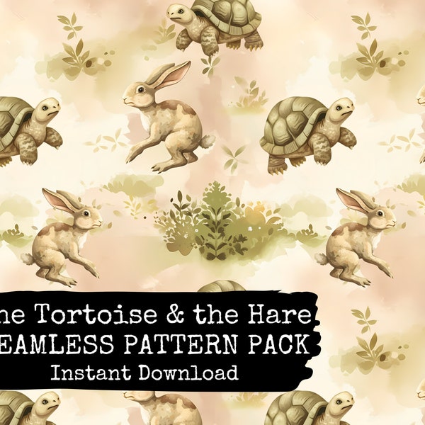 Kids Seamless Pattern File - Tortoise and Hare Digital Surface Design - Instant Digital Download - Commercial Use Permitted