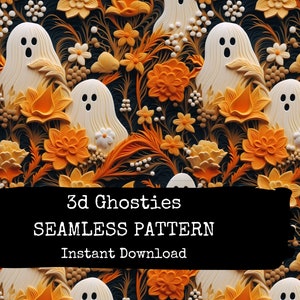 3d Halloween Ghosts Seamless Pattern - Printable Cute Ghosts Digital Paper - Instant Download - Commercial Use Permitted