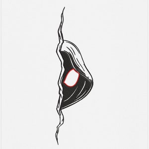 Pode incluir: Ilustra&ccedil;&atilde;o em preto e branco de uma figura encapuzada espiando por tr&aacute;s de uma parede. O capuz est&aacute; levantado e o rosto da figura est&aacute; oculto. Os olhos da figura s&atilde;o vis&iacute;veis e est&atilde;o olhando para o espectador.
