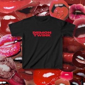 Demon Twink Baby Tee, LGBTQ Pride TShirt Gift Gay Graphic Baby Tee, Queer Lesbian Gay Shirt, Femboy Shirt Twink Crop Top, Funny Pride Shirt