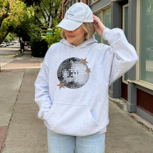 Disco Ball Hoodie Mirrorball Sweatshirt Y2K Trendy Hoodie Leopard Print Stars Pullover Custom Oversized Hoodie Streetwear Gifts For Her