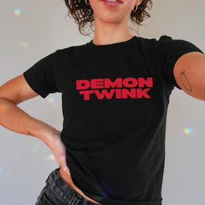 Demon Twink Baby Tee, LGBTQ Pride TShirt Gift Gay Graphic Baby Tee, Queer Lesbian Gay Shirt, Femboy Shirt Twink Crop Top, Funny Pride Shirt
