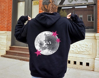 Mirrorball Hoodie: Y2K Disco Ball Sweatshirt with Pink Stars