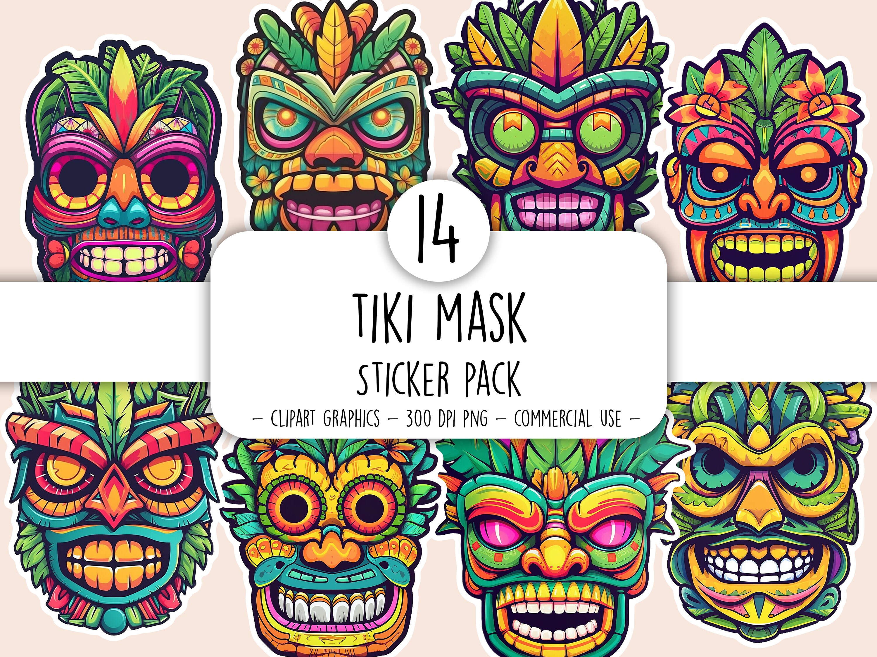 Tiki Mask Sticker Set Tiki Mask Digital Stickers Tiki Mask Printable ...