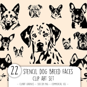 Stencil dog breeds clipart bundle FREE commercial use Digital printable Dog breeds png images Dog breed faces clipart Dogs clipart Dogs png