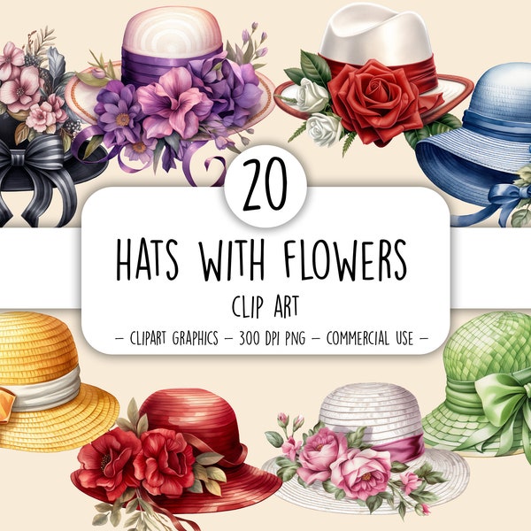 Watercolor Hats with flowers clipart Printable floral hats graphics Hat clipart Floral hat clipart Women's fashion hat clipart Royal hat PNG