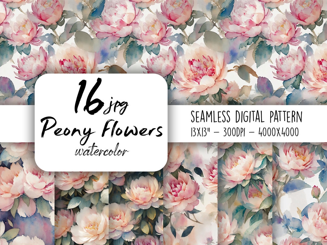 Watercolor Peony Seamless Pattern Floral Digital Paper Flower Seamless ...