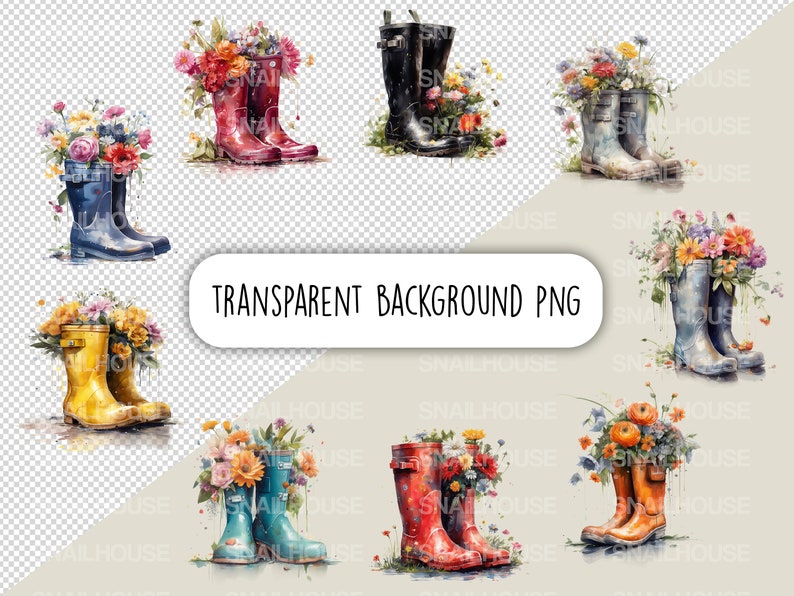 Watercolor Rain Boots With Flowers Clip Art Commercially FREE Etsy