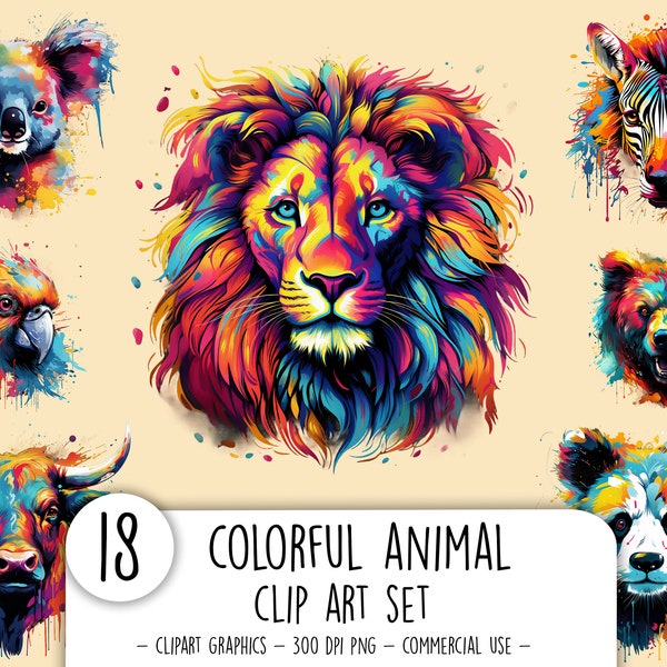 Bundle de cliparts animaux colorés Commercialement GRATUIT Imprimable animaux colorés PNG images pour téléchargement immédiat Clipart animal aquarelle