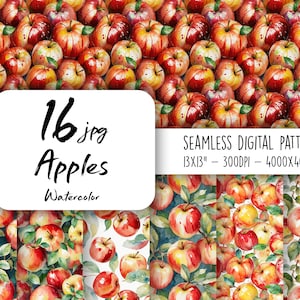 Modèles de papier numérique pomme aquarelle Papier de scrapbooking Apple Modèle de papier peint pomme aquarelle Modèle de conception de gobelet pomme sans soudure JPG