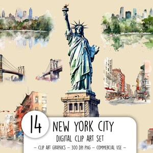 Aquarel New York clipart bundel | Commerciële GRATIS digitale New York city clipart | New Yorkse PNG-afbeeldingen voor directe download | New Yorkse kunst