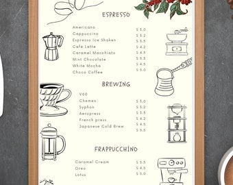 Customizable Coffee Shop Menu Template - Summer Cafe Branding (11x17'')