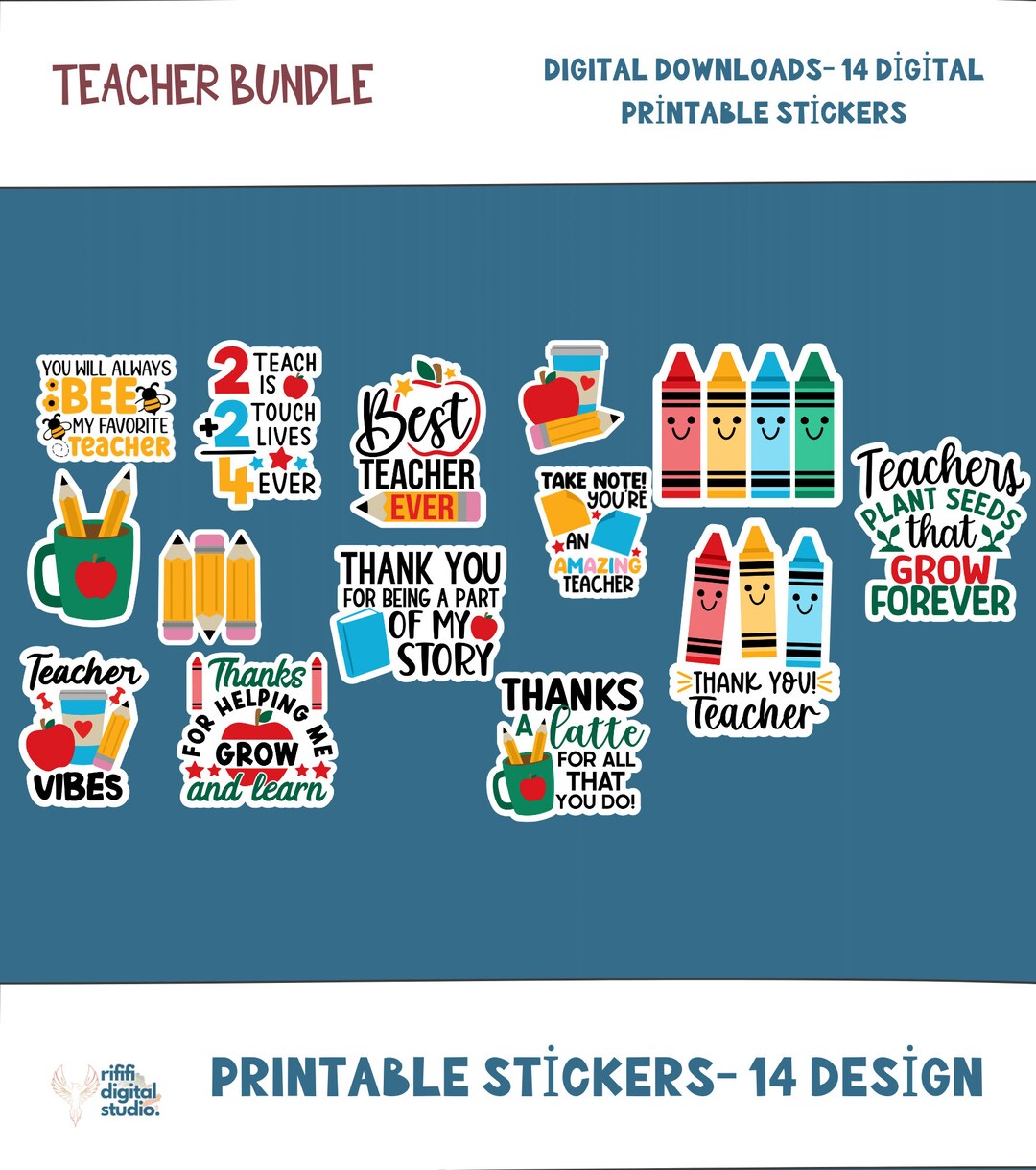Printable Teacher Stickers Design Bundle, Print Then Cut Designs for