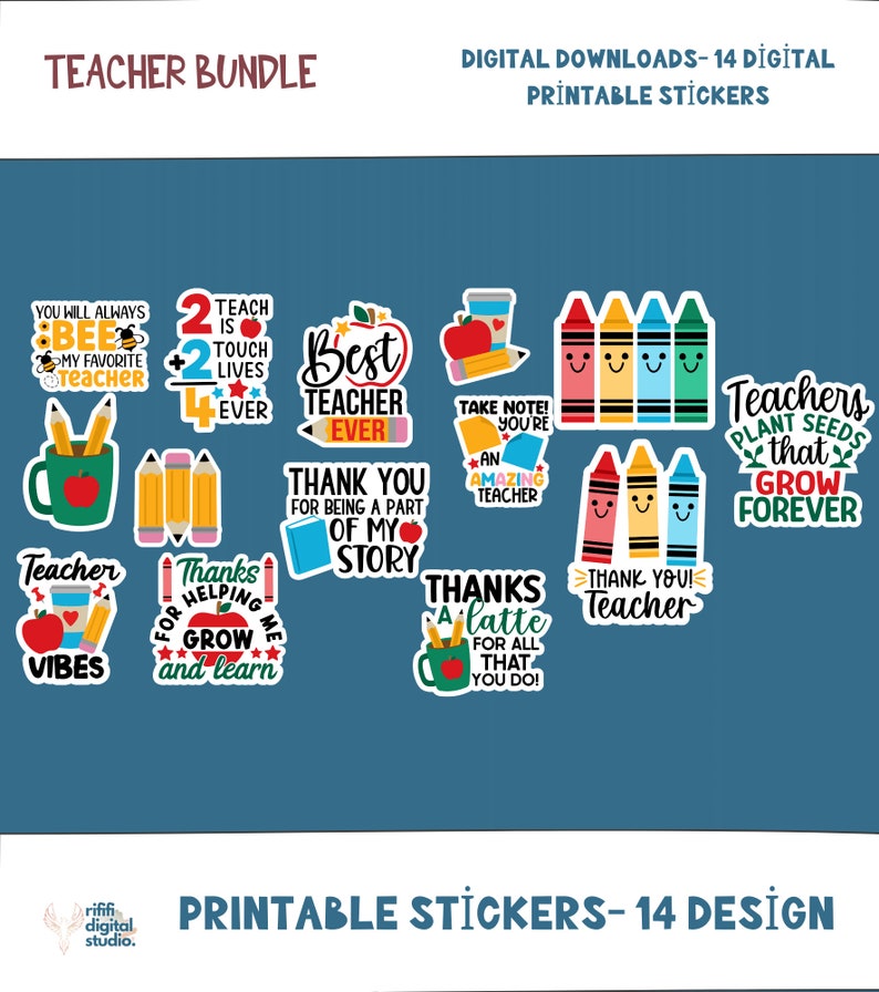 Printable Teacher Stickers Design Bundle, Print Then Cut Designs for