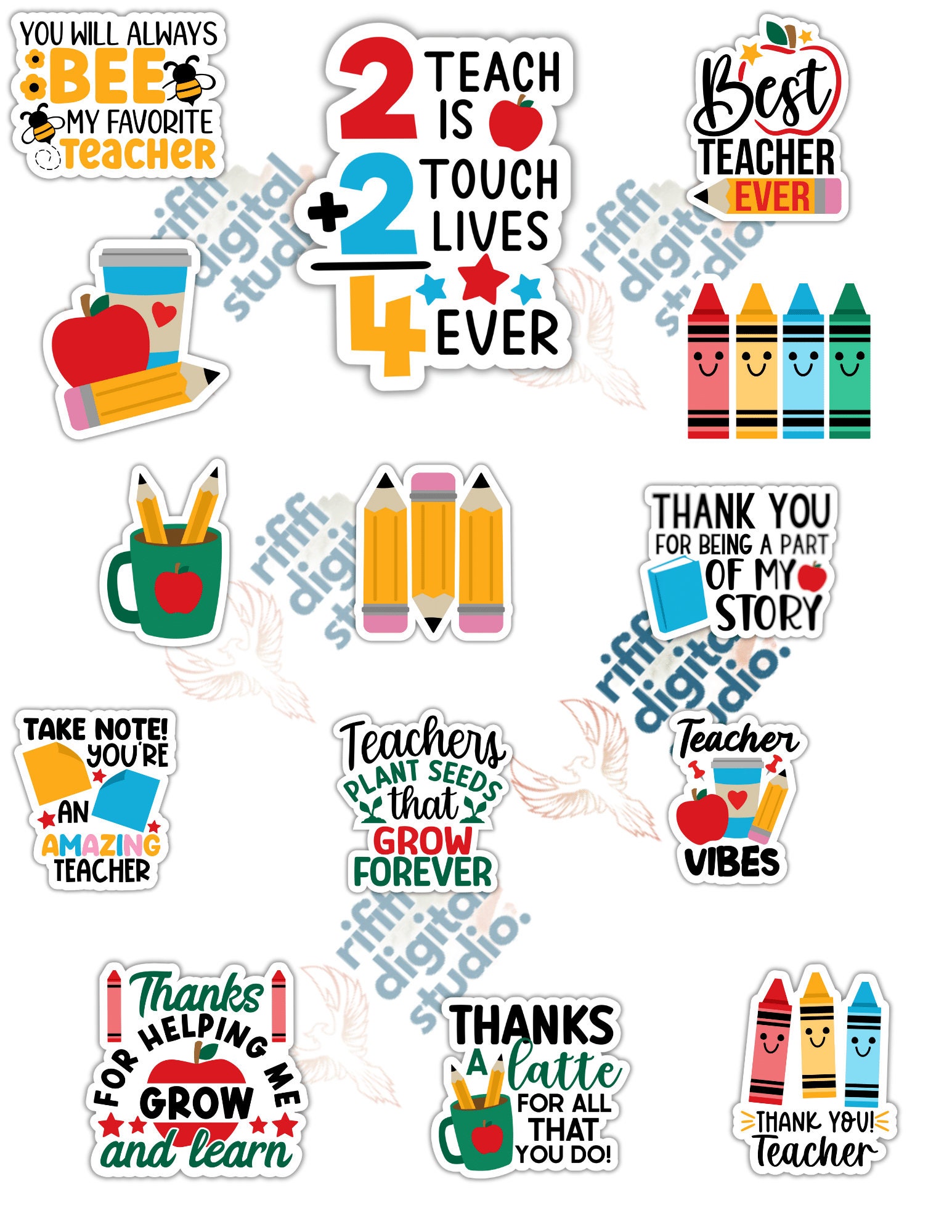 Printable Teacher Stickers Design Bundle, Print Then Cut Designs for